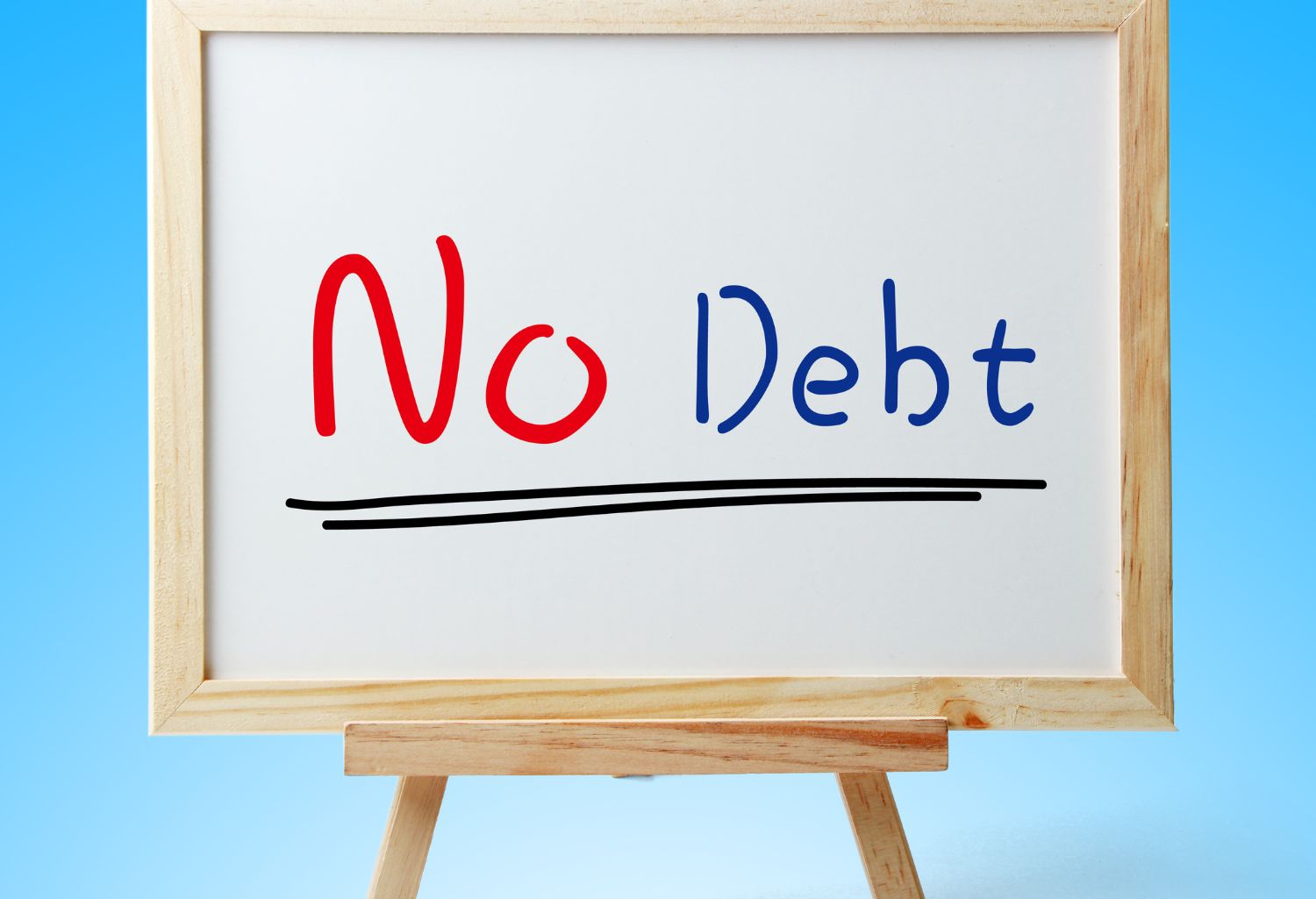 Debt Recovery on a whiteboard in front of a blue sky background.